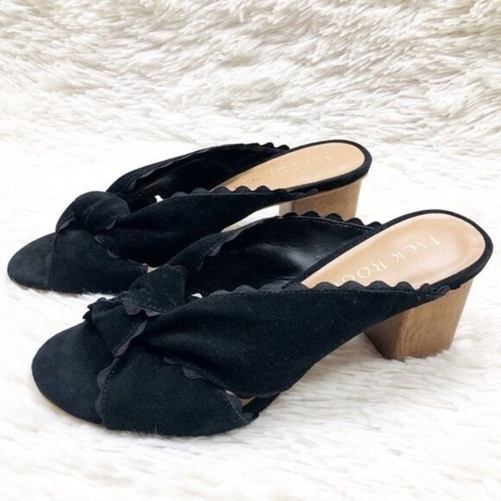 Jack Rogers Holly Suede Mule Black‎ Ric Rac Block Heel Size 6
